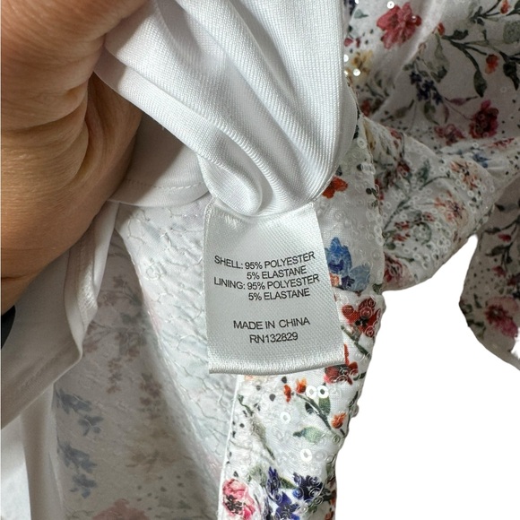 Majorelle | Carolina White Floral Sequin 3/4 Sleeve Mini Dress Medium - Picture 4 of 5